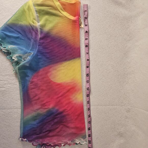 Y2K Scotty Rainbow Sheer Tie Dye Rave Shirt Sz M Festival - Picture 5 of 5